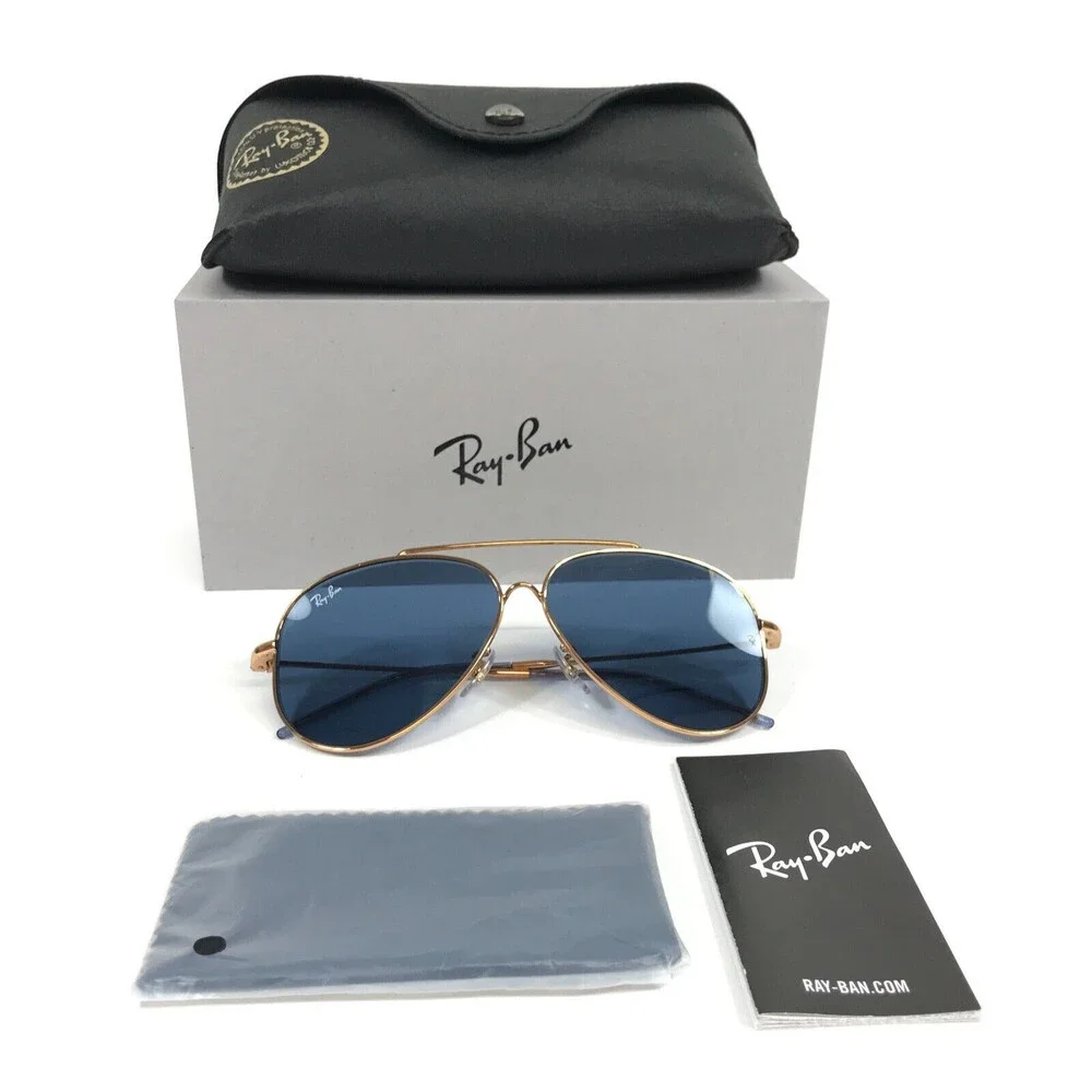 Ray-Ban Sunglasses RBR0101S AVIATOR REVERSE 9202/3A Rose Gold w Blue Lens 59 mm